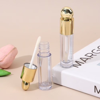 กลมดีไซน์หัวหมวก พลาสติกลิปกระจกท่อกับแปรง 4.5ml ทอง
