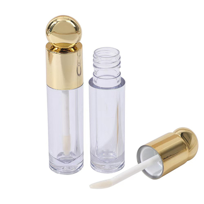 กลมดีไซน์หัวหมวก พลาสติกลิปกระจกท่อกับแปรง 4.5ml ทอง