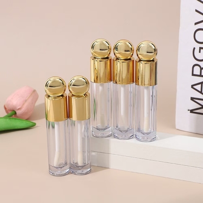 กลมดีไซน์หัวหมวก พลาสติกลิปกระจกท่อกับแปรง 4.5ml ทอง