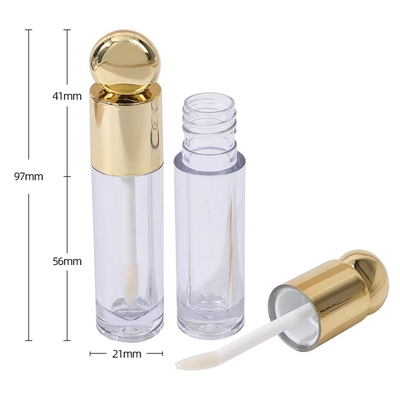 กลมดีไซน์หัวหมวก พลาสติกลิปกระจกท่อกับแปรง 4.5ml ทอง