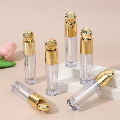 กลมดีไซน์หัวหมวก พลาสติกลิปกระจกท่อกับแปรง 4.5ml ทอง