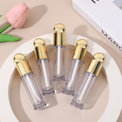กลมดีไซน์หัวหมวก พลาสติกลิปกระจกท่อกับแปรง 4.5ml ทอง
