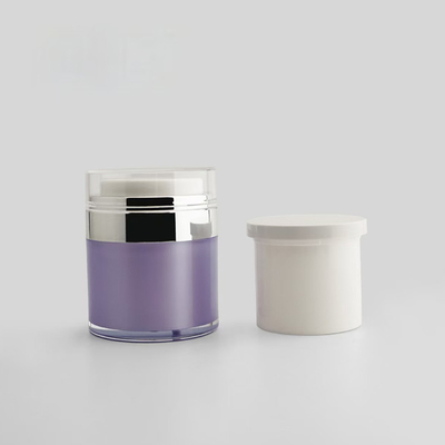 กระป๋องครีมไร้อากาศแบบแอคริลิค 50G ที่สามารถเติมเต็มใหม่ได้ พร้อมกระป๋องภายในที่สามารถเปลี่ยนได้ พร้อมสีและโลโก้ที่กําหนดเอง