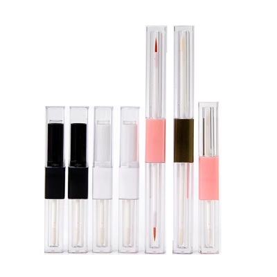 1.2ml & 2.5ml พลาสติกสี่เหลี่ยม Slim Lip Gloss Tube หัวสองตัว พร้อมสีที่กําหนดเอง