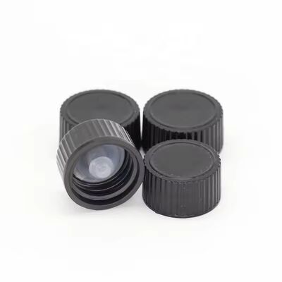 20 มม 24 มม 28 มม ดํา Ribbed เนียนพลาสติกสกรู Cap อินดูชั่น การปิดประกอบสําหรับขวดเครื่องสําอาง