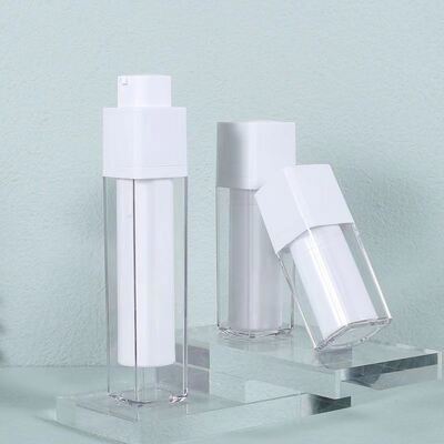 ขายปลีก รูปทรงสี่เหลี่ยม 15ml 30ml 50ml กระป๋องปั๊มไร้อากาศ พร้อมปั๊มล็อคหมุนสําหรับผลิตภัณฑ์ดูแลผิว