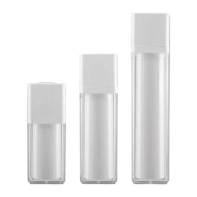 ขายปลีก รูปทรงสี่เหลี่ยม 15ml 30ml 50ml กระป๋องปั๊มไร้อากาศ พร้อมปั๊มล็อคหมุนสําหรับผลิตภัณฑ์ดูแลผิว